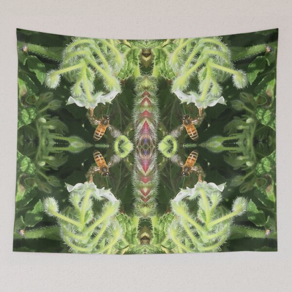 Item preview, Honey Bees Thrumming in the Late Autumn Sun, Emerald - White Cornflowers designed and sold by RoseAromas.