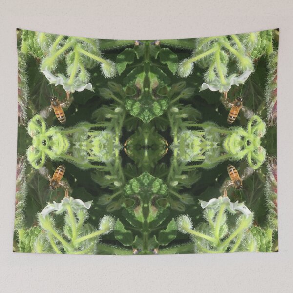 Item preview, Honey Bees Thrumming in the Late Autumn Sun, Emerald - White Cornflowers designed and sold by RoseAromas.