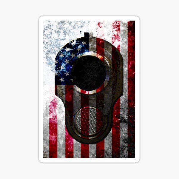 M1911 Colt 45 Muzzle And American Flag On Distressed Metal Sheet Sticker