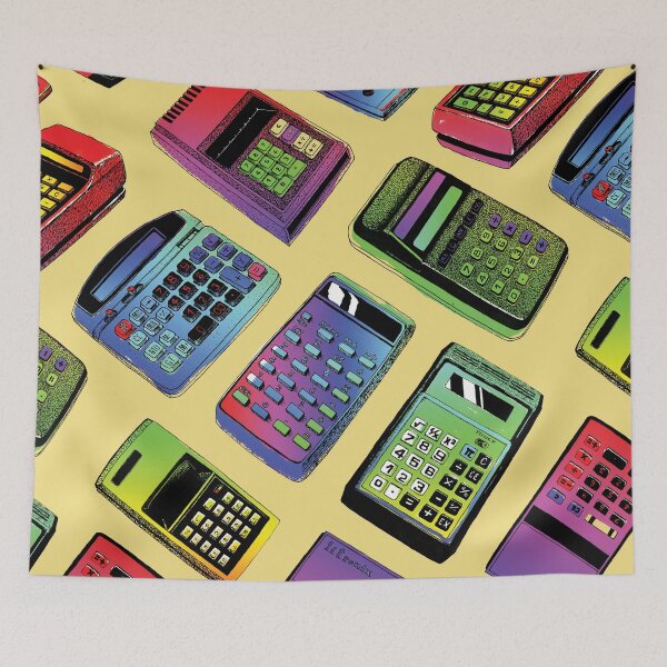 Item preview, Retro analogue calculators colorful illustration pattern designed and sold by anetkresli.
