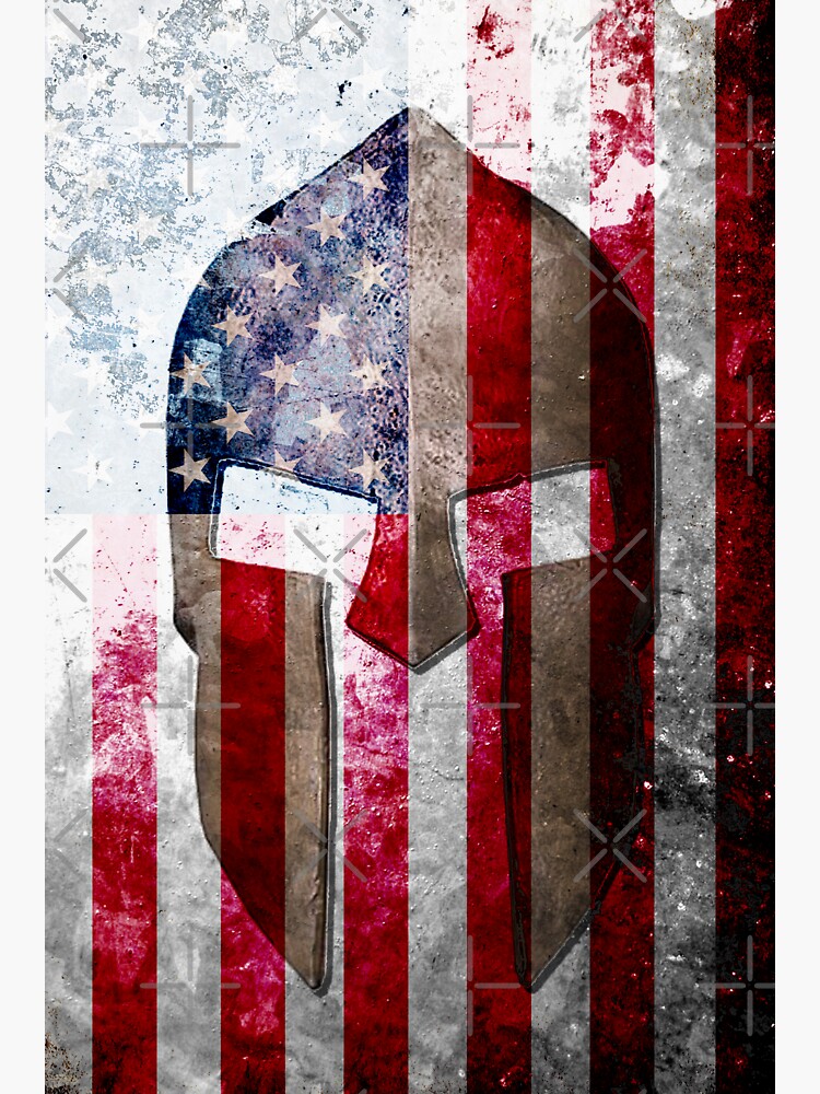 Molon Labe - Spartan Helmet Across An American Flag On Distressed Metal Sheet by MolonLabeArt