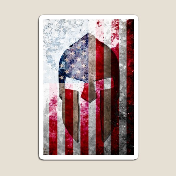 Molon Labe - Spartan Helmet Across An American Flag On Distressed Metal Sheet Magnet