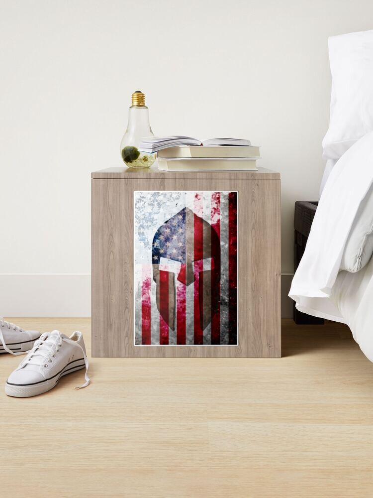 Alternate view of Molon Labe - Spartan Helmet Across An American Flag On Distressed Metal Sheet Sticker