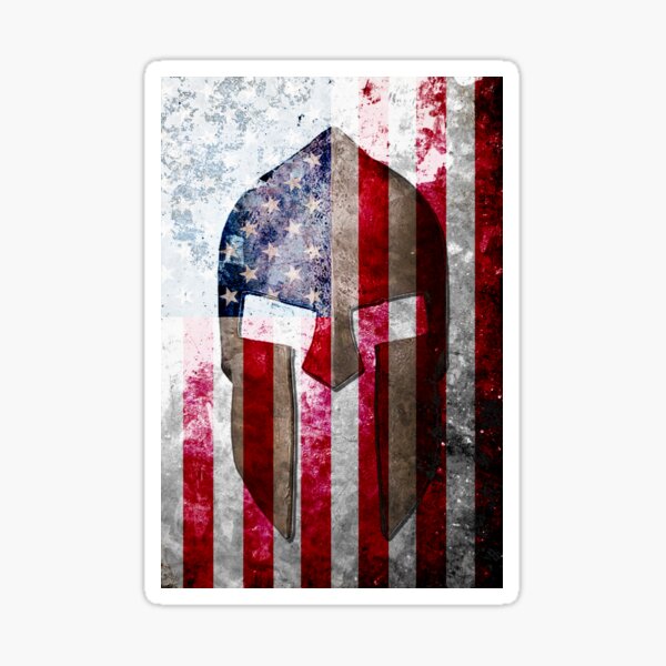 Molon Labe - Spartan Helmet Across An American Flag On Distressed Metal Sheet Sticker