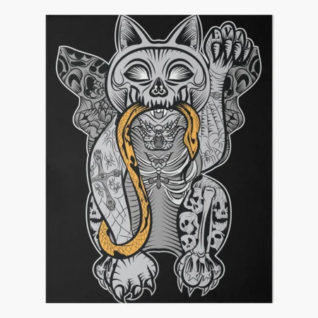 Dimmoire Evil CatフードBlack&White Evil Dead Maneki-Neko Waving Cat