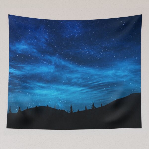Item preview, Blue forest, whimsical fantasy land, night sky, cosmos, Dreamy, starry constellation, blue mist galaxy, shiny night sky, milky way, dark aesthetic space cosmos, universe designed and sold by August-E.