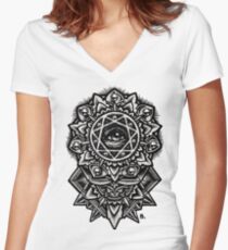 Eye of God Flower Mandala Women's Fitted V-Neck T-Shirt