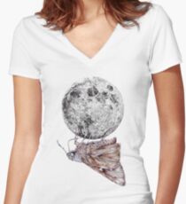 In which a moth is enticed by the light of the moon Women's Fitted V-Neck T-Shirt