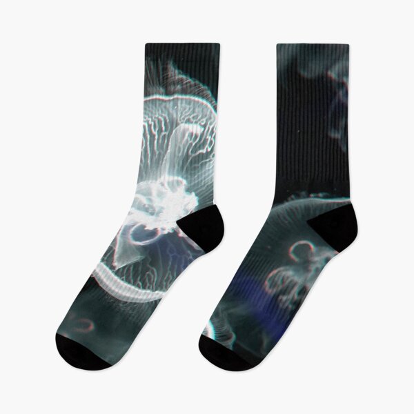 Item preview, Jellyfish animal that is found in ocean also called as Moon Jellyfish. Glowing white color on black background designed and sold by Artsy Boulevard.