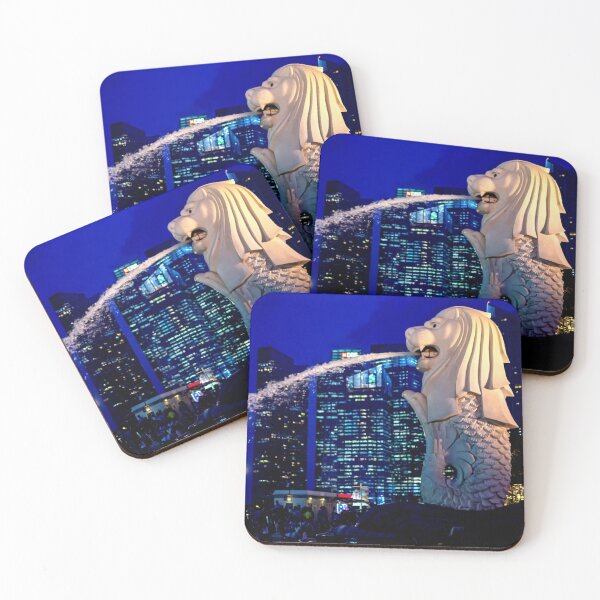 Item preview, Night photo of Merlion Monument at Merlion park with cityscape photo of Central Business District, Singapore designed and sold by Artsy Boulevard.