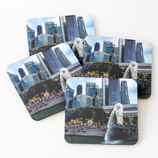 Item preview, Night photo of Merlion Monument at Merlion park with cityscape photo of Central Business District, Singapore designed and sold by Artsy Boulevard.