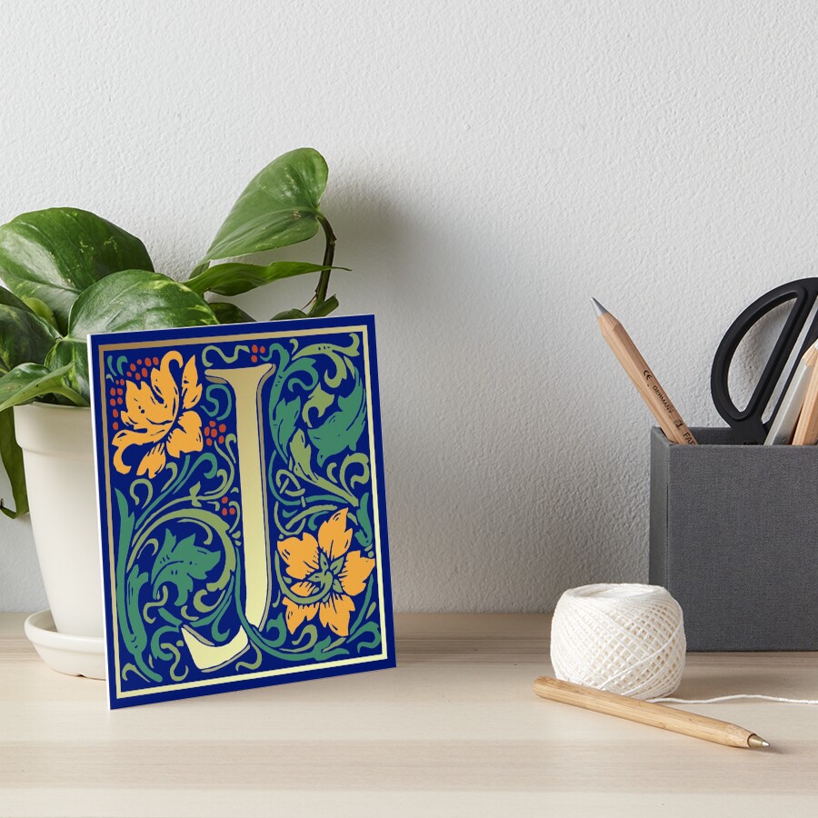 "Illuminated Lettering William Morris Blue Letter J" Art Board Print
