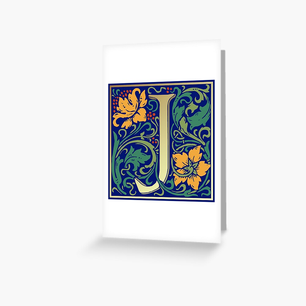 "Illuminated Lettering William Morris Blue Letter J" Greeting Card for
