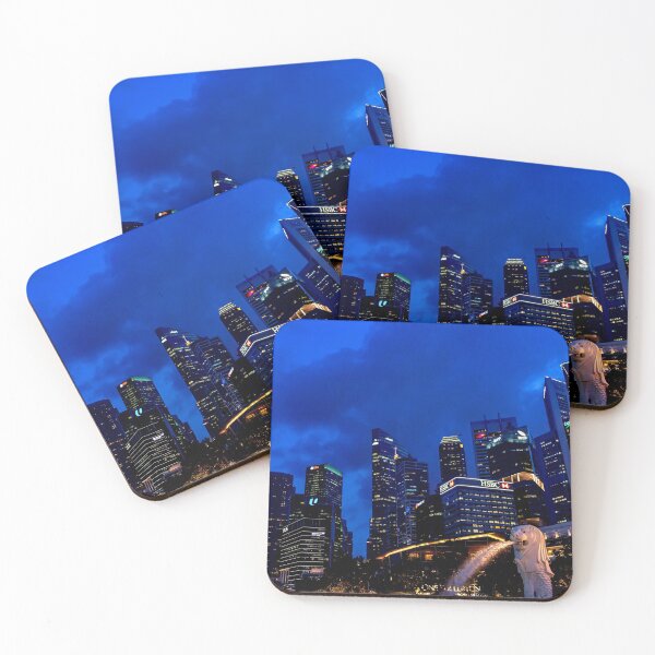 Item preview, Night photo of Merlion Monument at Merlion park with cityscape photo of Central Business District, Singapore designed and sold by Artsy Boulevard.