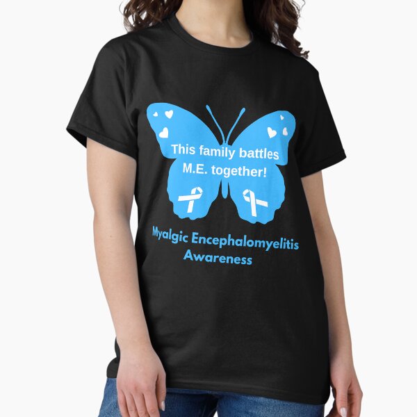 Item preview, This Family Battles M.E. Together! Text In Blue Awareness Butterfly with Ribbon and Hearts on Wings designed and sold by Chantelle  Spies.
