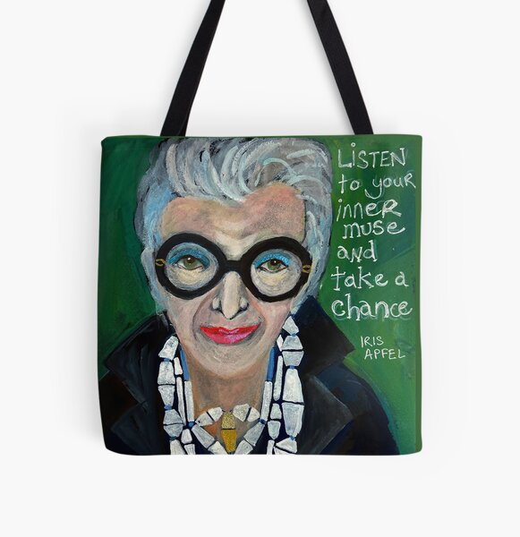 A portrait of Iris Apfel All Over Print Tote Bag