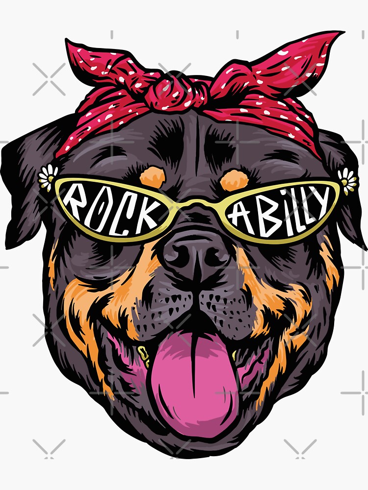Dog Rottweiler in a rockabilly aesthetic Sticker for Sale by