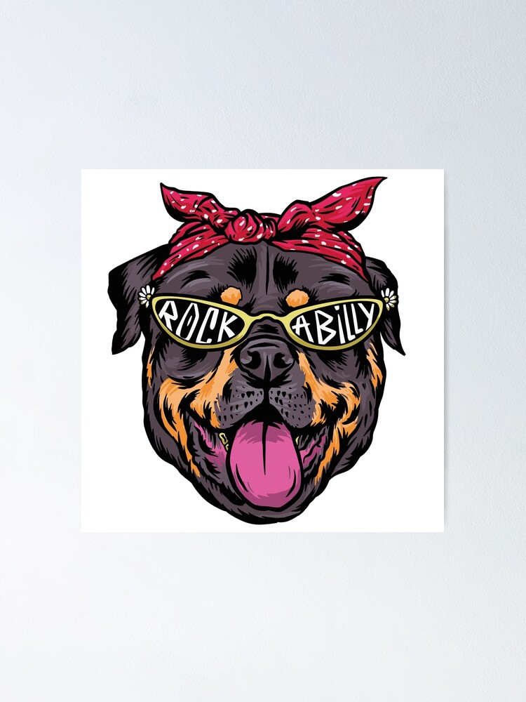 Dog Rottweiler in a rockabilly aesthetic Poster for Sale by iBruster