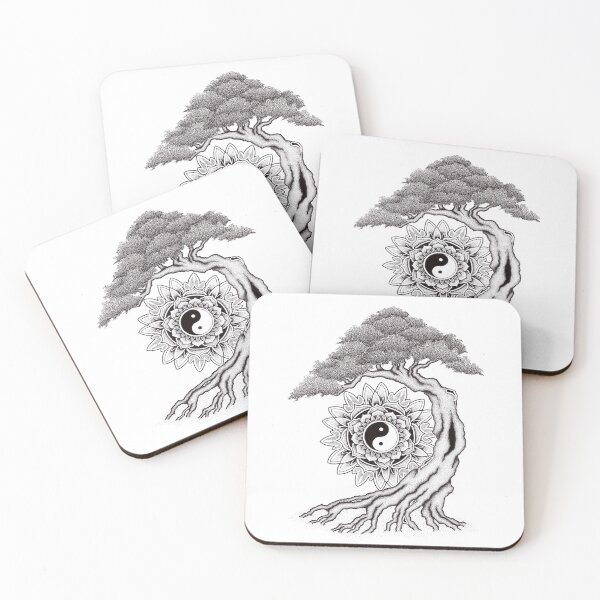 Item preview, Bonsai mandala tree in pen and ink dotwork designed and sold by René Voortwist Pen and Ink art.