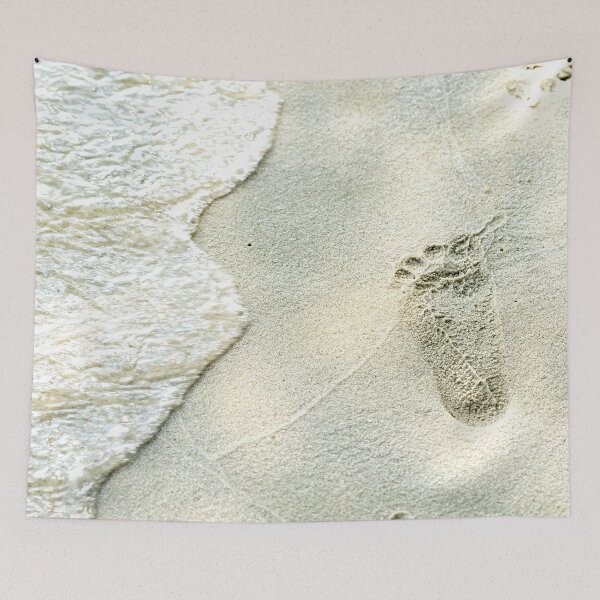 Item preview, traces of feet on the sand. Texture background Footprints of human feet on the sand near the water on the beach designed and sold by Artsy Boulevard.