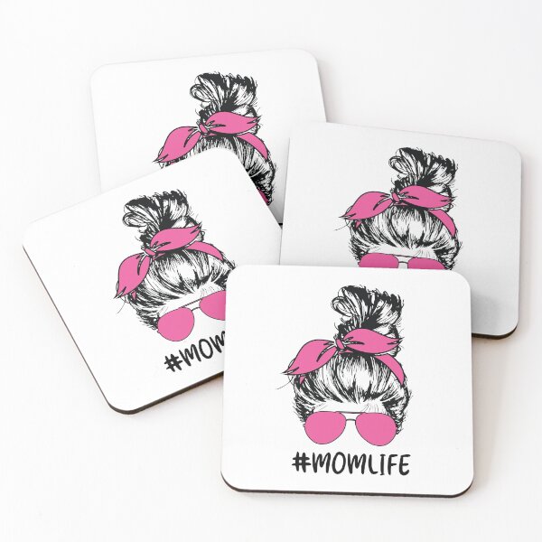 Artikelvorschau, Mom Life Messy Bun mit niedlichen rosa Sonnenbrillen und Bandana entworfen und verkauft von clothesy7.