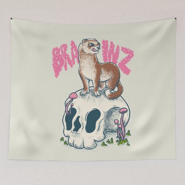 Item preview, Ferret - Brainz | Cute adorable furry creature ruthless killer | Mom | Lowbrow art Vintage | forest woodlands cottagecore goblincore mushroom mushrooms fungus fungi plants plant vines animals animal designed and sold by Any Color Designs.