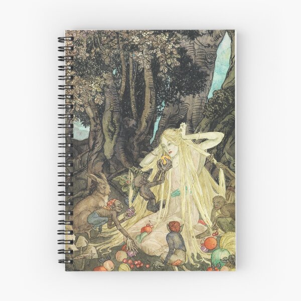 Artikelvorschau, Woman in the forest with goblins vintage artwork illustration Hilda Hechle entworfen und verkauft von Vintage Designs +.