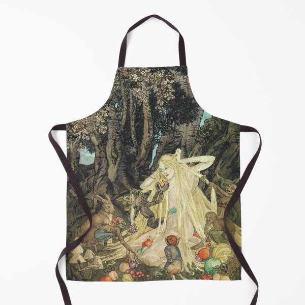 Item preview, Woman in the forest with goblins vintage artwork illustration Hilda Hechle designed and sold by Vintage Designs +.