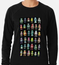 Robot Line-up on Black - fun pattern by Cecca Designs Lightweight Sweatshirt
