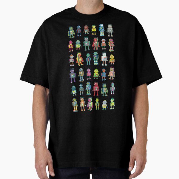 Item preview, Robot Line-up on Black - fun pattern by Cecca Designs designed and sold by Cecca-Designs.