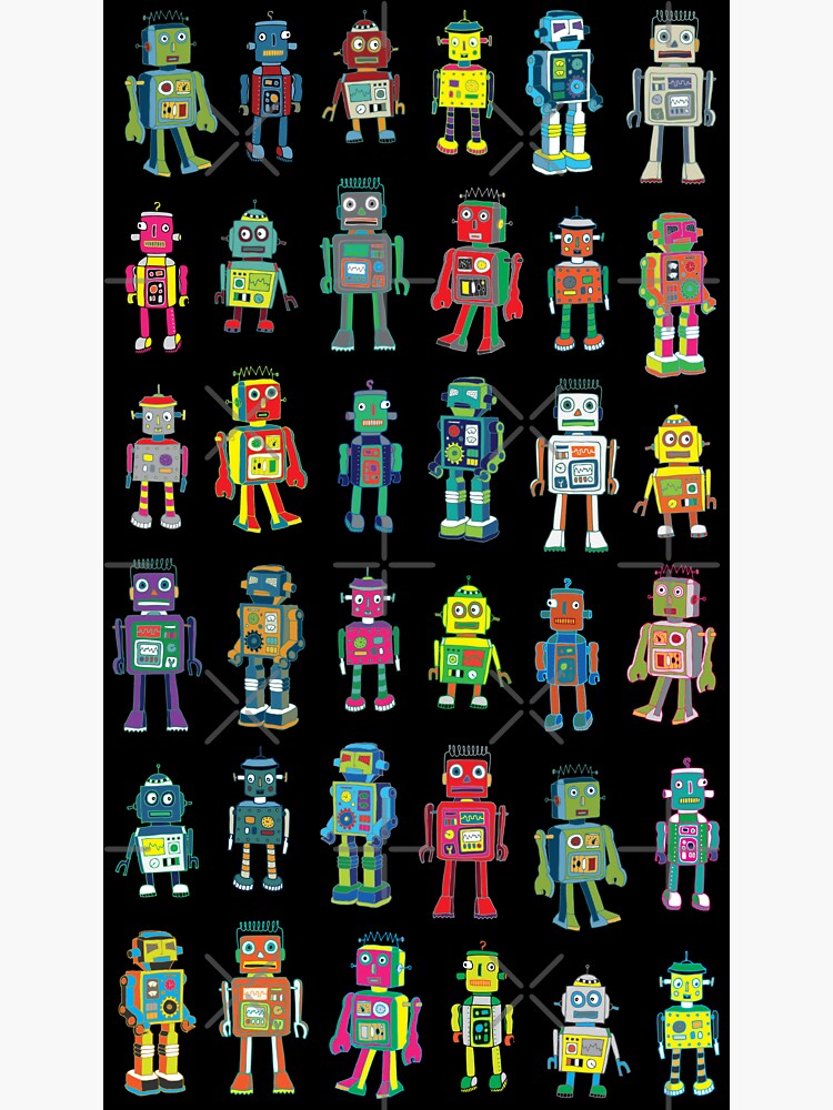 Robot Line-up on Black - fun pattern by Cecca Designs by Cecca-Designs