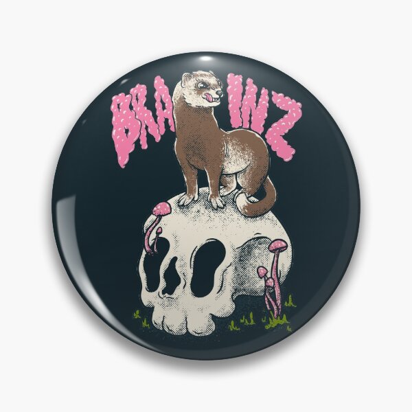 Artikelvorschau, Frettchen - Brainz | Niedliches, entzückendes, pelziges Wesen, rücksichtsloser Killer Dook | Lowbrow-Kunst, Vintage | Wald, Wälder, Cottagecore, Goblincore, Pilz, Pilze, Pflanzen, Pflanzenranken, Tiere entworfen und verkauft von Any Color Designs.