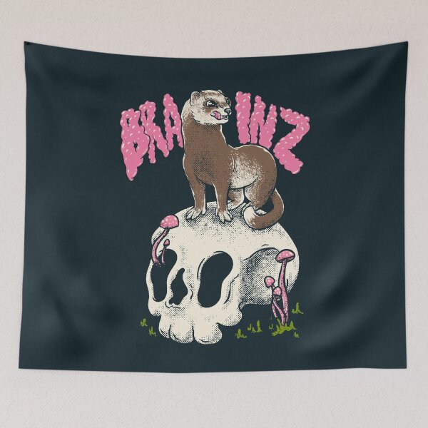 Item preview, Ferret - Brainz | Cute adorable furry creature ruthless killer Dook | Lowbrow art Vintage | forest woodlands cottagecore goblincore mushroom mushrooms fungus fungi plants plant vines animals animal designed and sold by Any Color Designs.