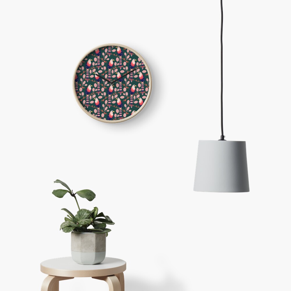 Like a bird on the branch (dark green) Clock