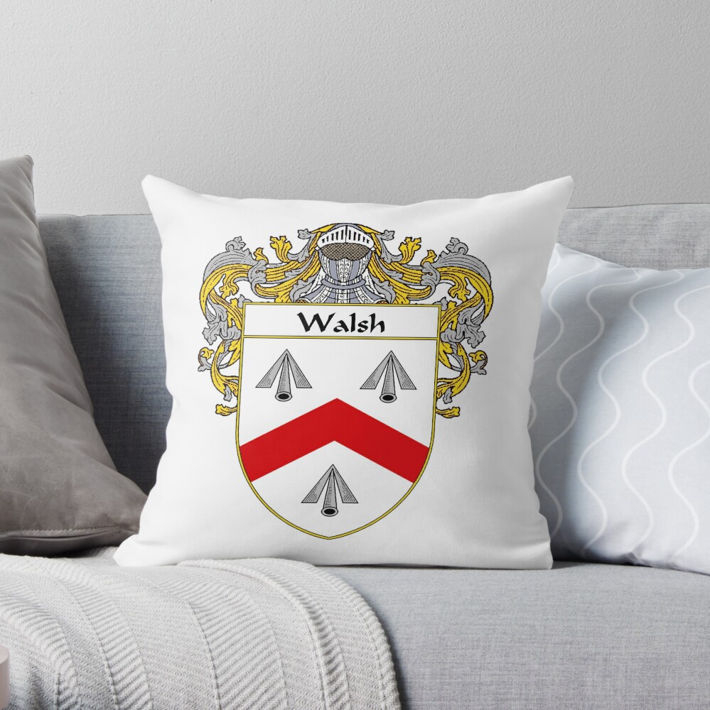 Walsh Coat Of Arms Walsh Family Crest Throw Pillow By Irisharms Redbubble