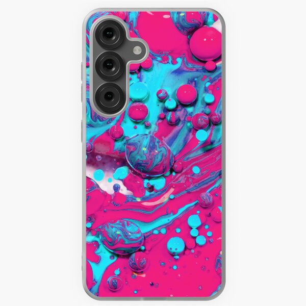 Item preview, Macro Oil Drops in Pink and Aqua Blue Abstract Art designed and sold by NeonAbstracts.