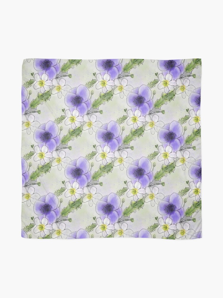 Alternate view of Whimsical Purple and White Anemones Scarf
