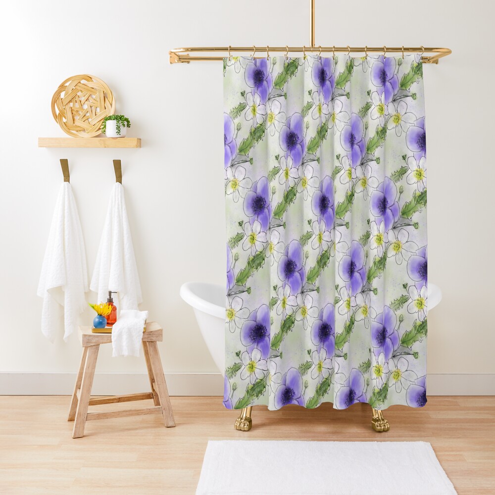 Whimsical Purple and White Anemones Shower Curtain