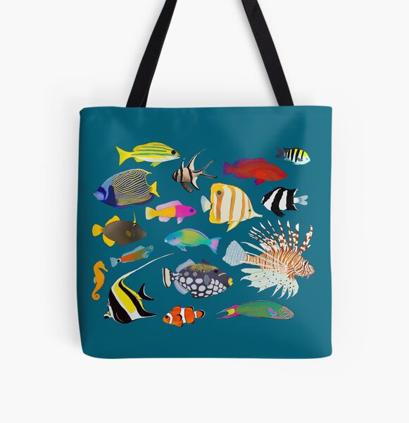 Multicolored Tropical Fish Tote Bag for the Beach, Beach Theme Gifts,  Vacation Accessories, Fish Tote Bag, Fish Lover
