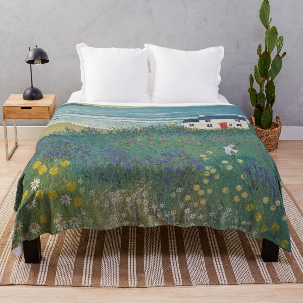 Cottage by Ocean Meadow Throw Blanket