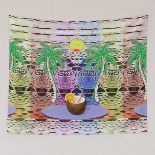 Item preview, Summer feeling - cocktail under palm trees. colorful mixed media design designed and sold by kikidu21.