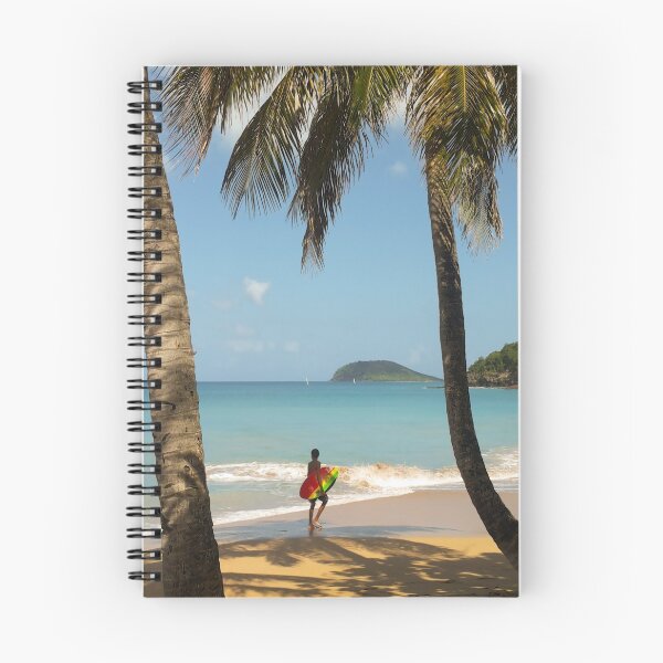Item preview, Surfer at Tropical Beach with palmtrees, Guadeloupe, Caribbean |Travel Photography designed and sold by SimZoom.
