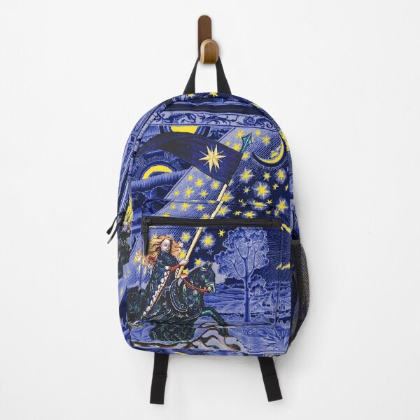 Item preview, FEMALE KNIGHT OF STARS HORSEBACK IN NIGHT BLUE AND FLAMMARION Surreal Cosmic Sky, Sun And Moon designed and sold by BulganLumini.