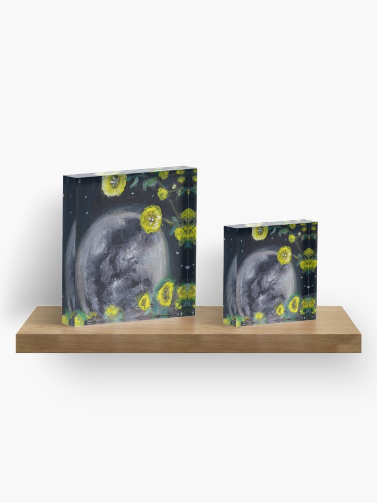 Alternate view of Moon & Flowers Acrylic Block