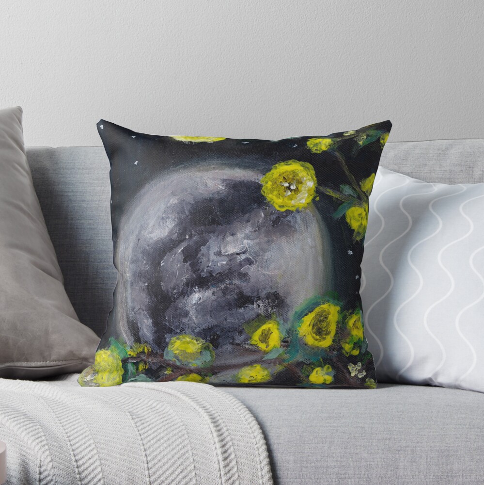 Moon & Flowers Throw Pillow