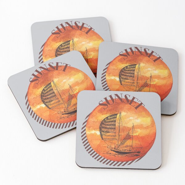 Item preview, ORANGE SUNSET & BOAT IN THE OCEAN  designed and sold by RominaMD.