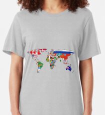 Camiseta ajustada El mapa de la bandera del mundo