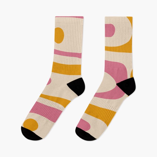 Item preview, Retro Piquet Mid Mod Abstract Minimalist Pattern in Thulian Pink, Mustard Orange, and Cream Beige designed and sold by kierkegaard.