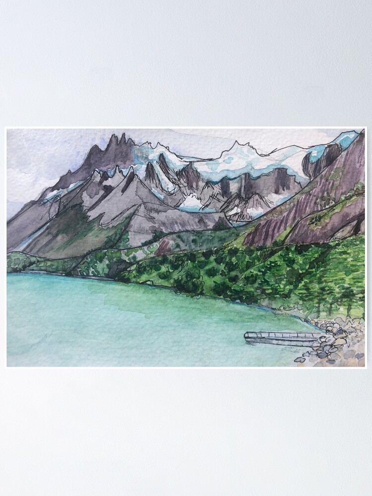 "Plein Air Watercolor of the view from Refugio Cuernos, Torres del