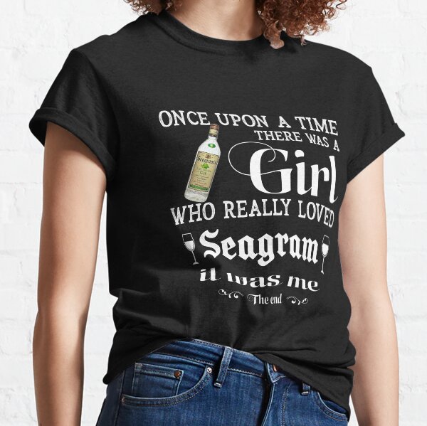 Vista previa del artículo con la obra «Érase una vez había una chica amada camiseta Seagram, camiseta de amantes del vino, camiseta para mujer, camiseta de gato de amor, camiseta de amor para beber vino», diseñado y vendido por DQXCWE.